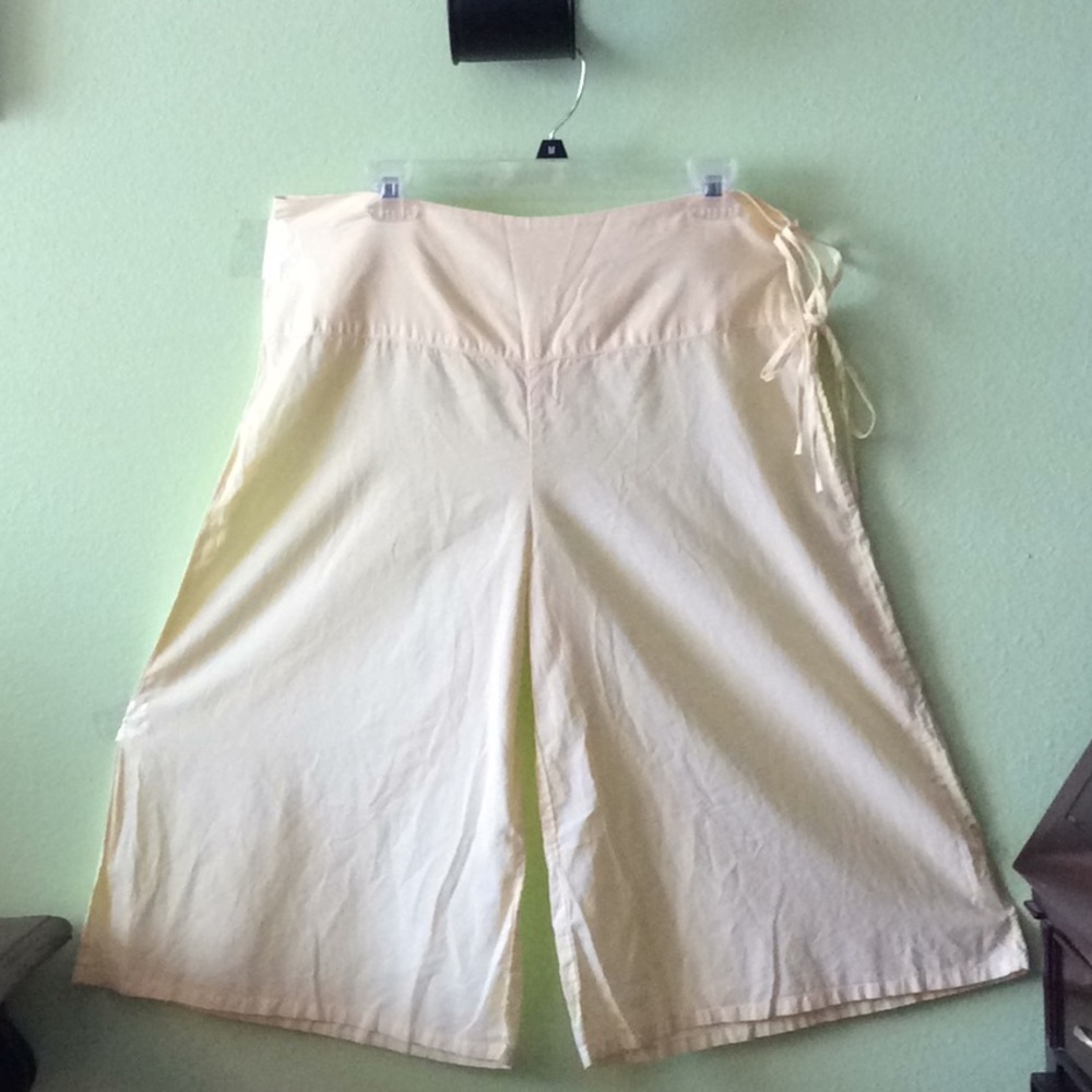 Summer Lemon Yellow Cotton Cropped Pants Tie Waist